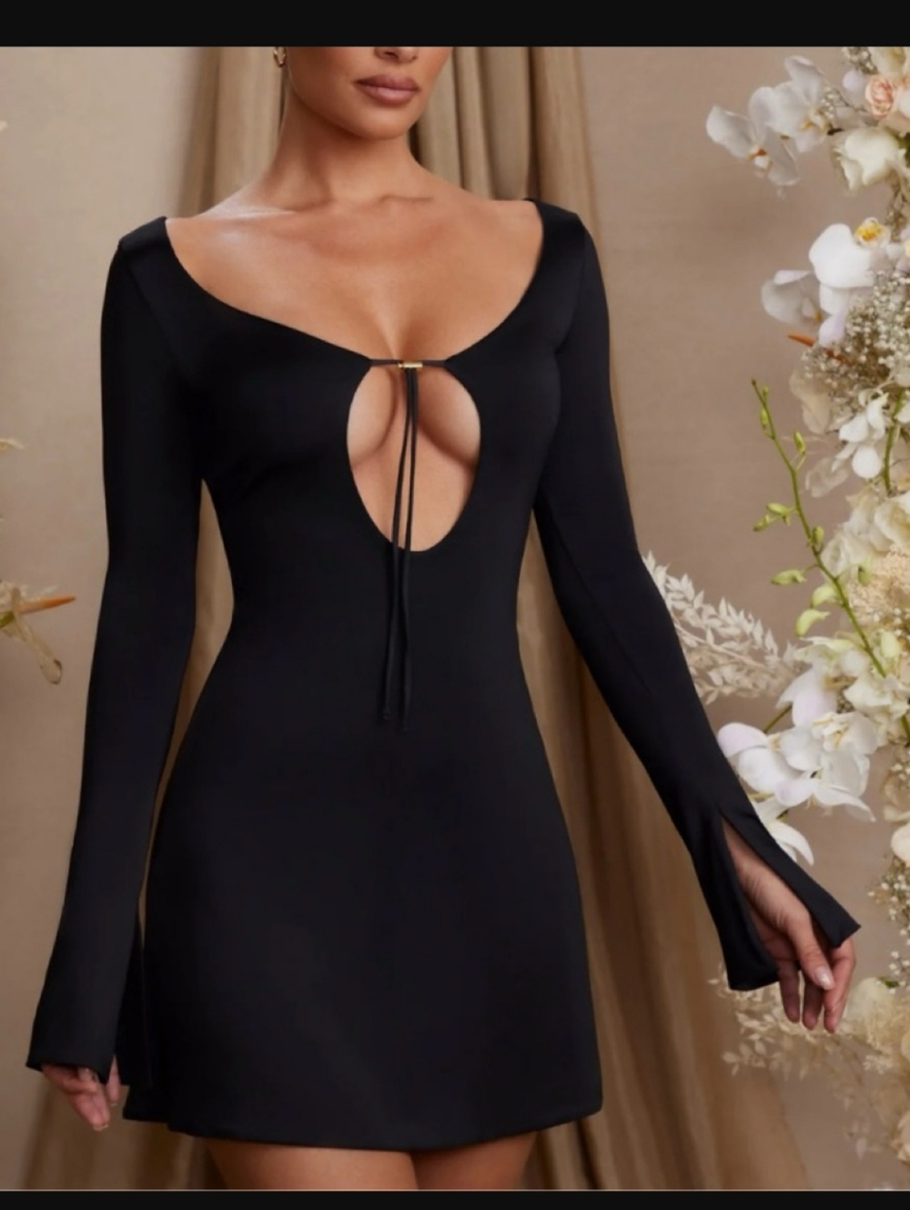 Oh Polly NWT Cossette Black Flare Long Sleeve Mini Dress Sexy Club Night Out